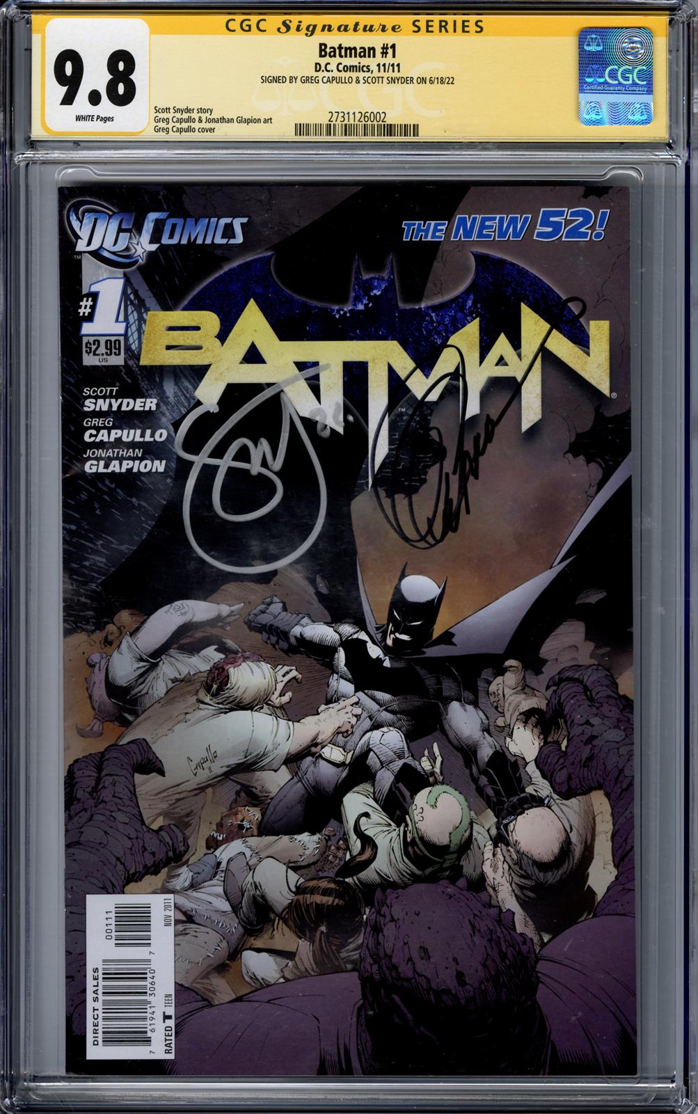 Batman #1 CGC Signature Series 9.8 (D.C., 2011) Signed by Scott Snyder & Greg Capullo 