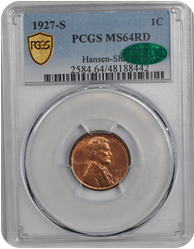 1927-S Lincoln PCGS (CAC) RD 64 