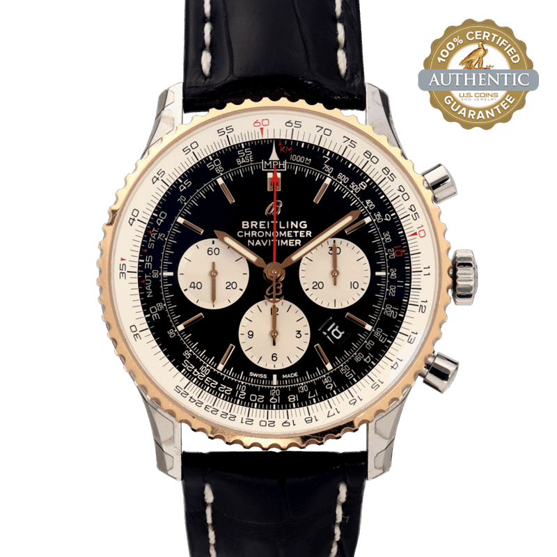 Breitling 45mm Navitimer 3257870 Black Dial on Leather Strap Watch and Papers (2019) 