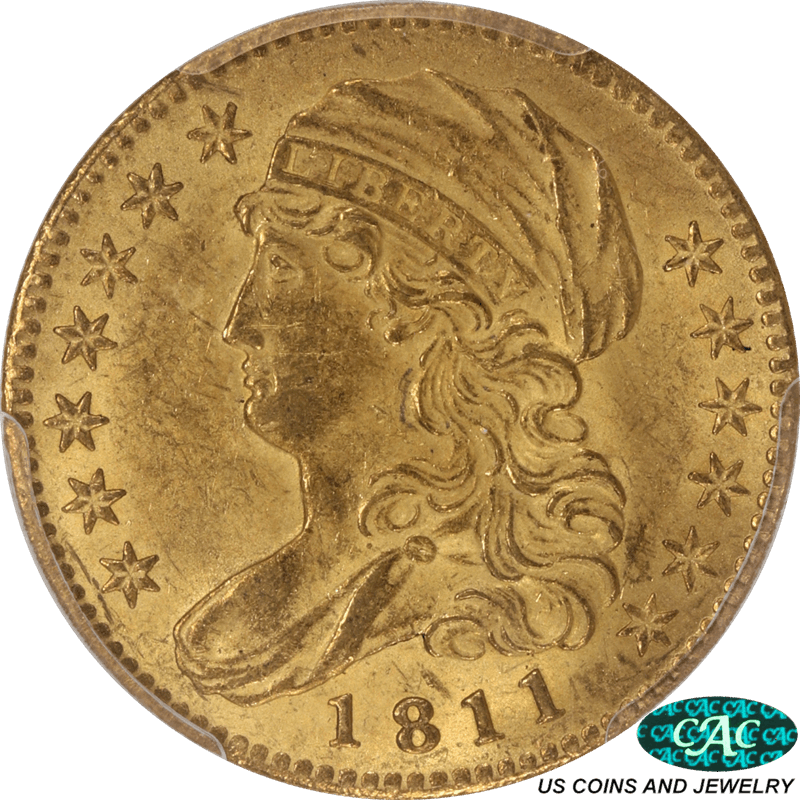 1811 Capped Bust, Large Bust, Small 5, PCGS MS 62+ CAC