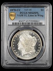 1878 CC $1 VAM 11 Lines in Wing Top 100 PCGS MS65PL