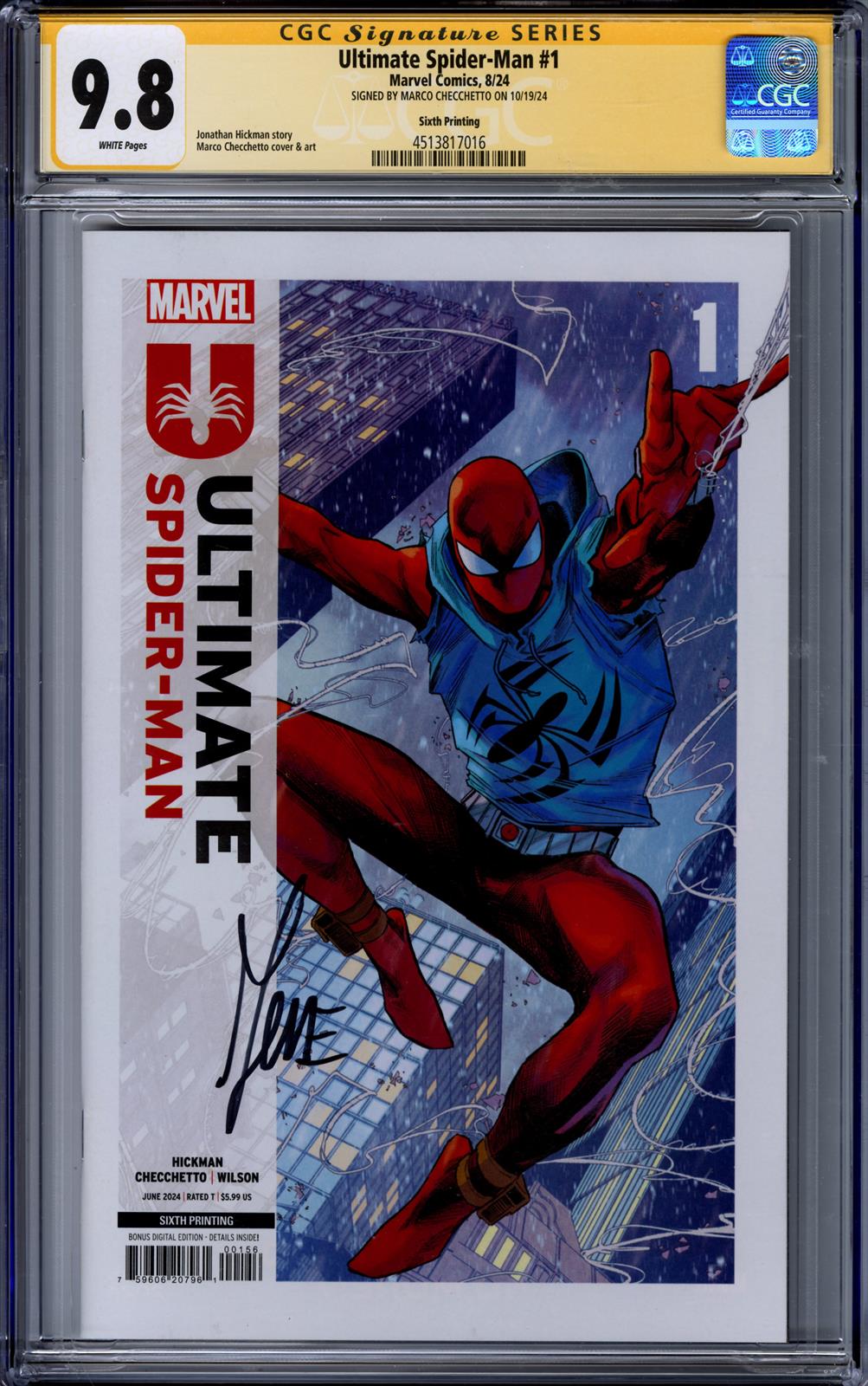 Ultimate Spider-Man #1 CGC Signature Series 9.8 (Marvel, 2024) Signed by Marco Checchetto (Sixth Printing) 