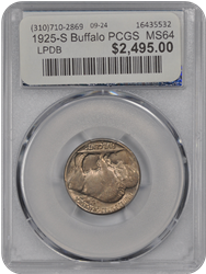 1925-S Buffalo PCGS  MS64