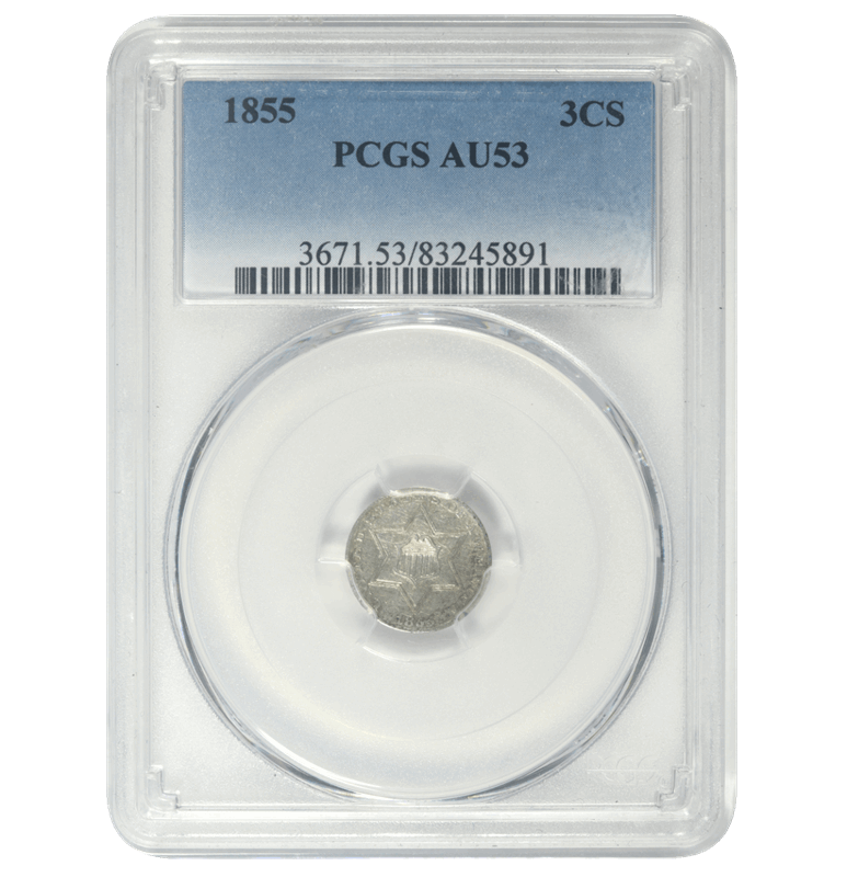 1855 Three Cent Silver 3C PCGS AU 53 