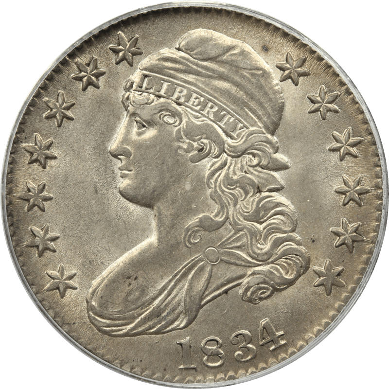 1834  Capped Bust Half Dollar 50c, PCGS AU 55 - OGH Large Date, Large Letter