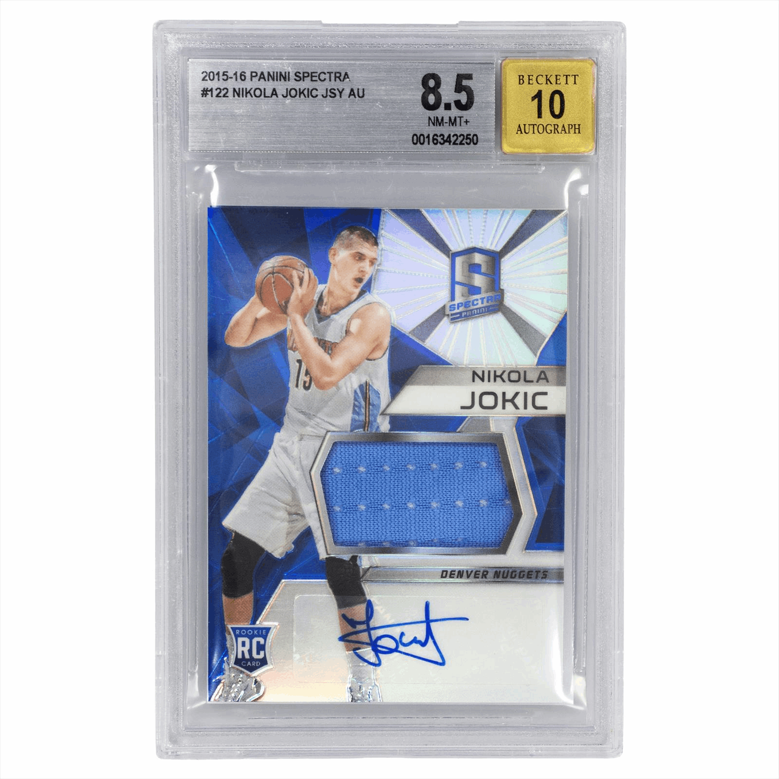 2015-16 Panini Spectra Nikola Jokic JSY AU #122 BGS NM-MT+ 8.5 AUTO 10