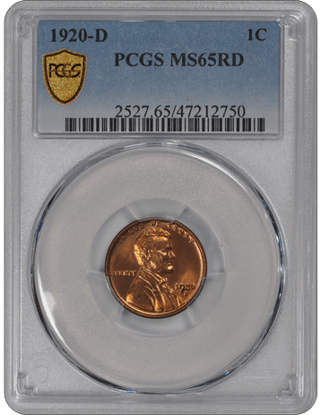 1920-D Lincoln PCGS MS RD 65