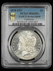 1878 8TF $1 VAM 21 Broken R&B PCGS MS65PL