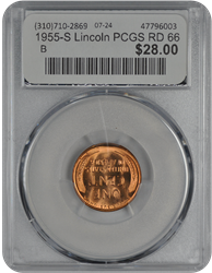 1955-S Lincoln PCGS RD 66