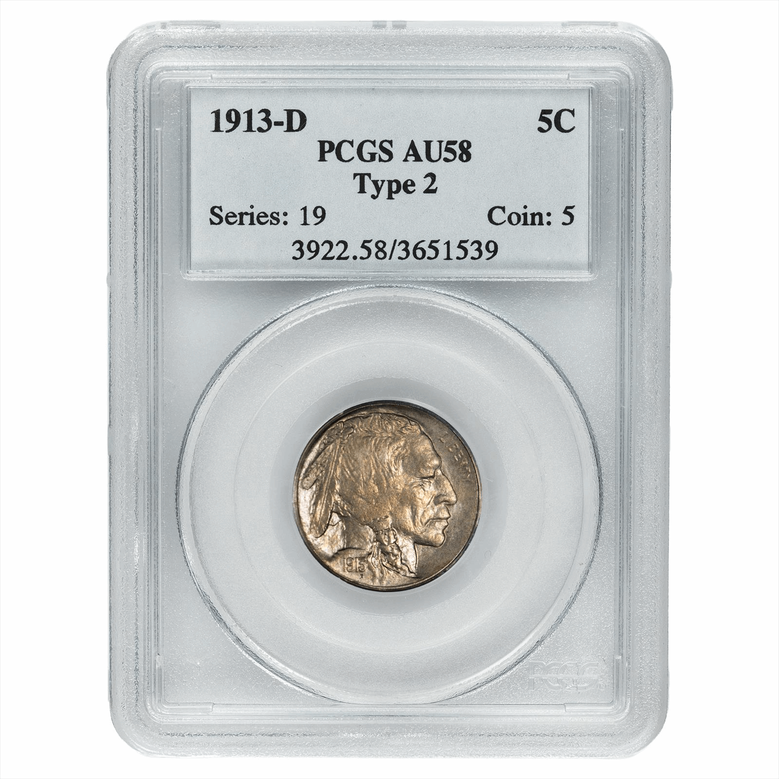 1913-D Type 2 Buffalo Nickel 5C PCGS AU 58
