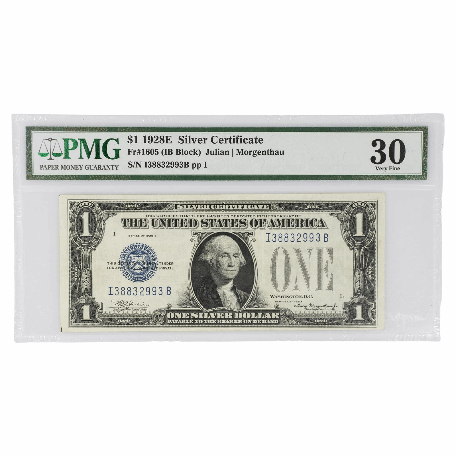 1928E $1 Silver Certificate Fr#1605 PMG Very Fine 30