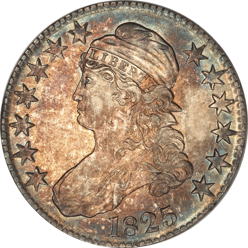 1825 Capped Bust Half Dollar,  Circulated, Almost Uncirculated - Lovely Toning