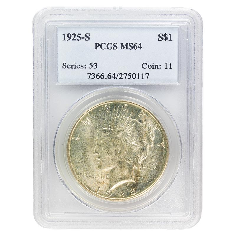 1925-S Peace Dollar, $1 PCGS MS 64 