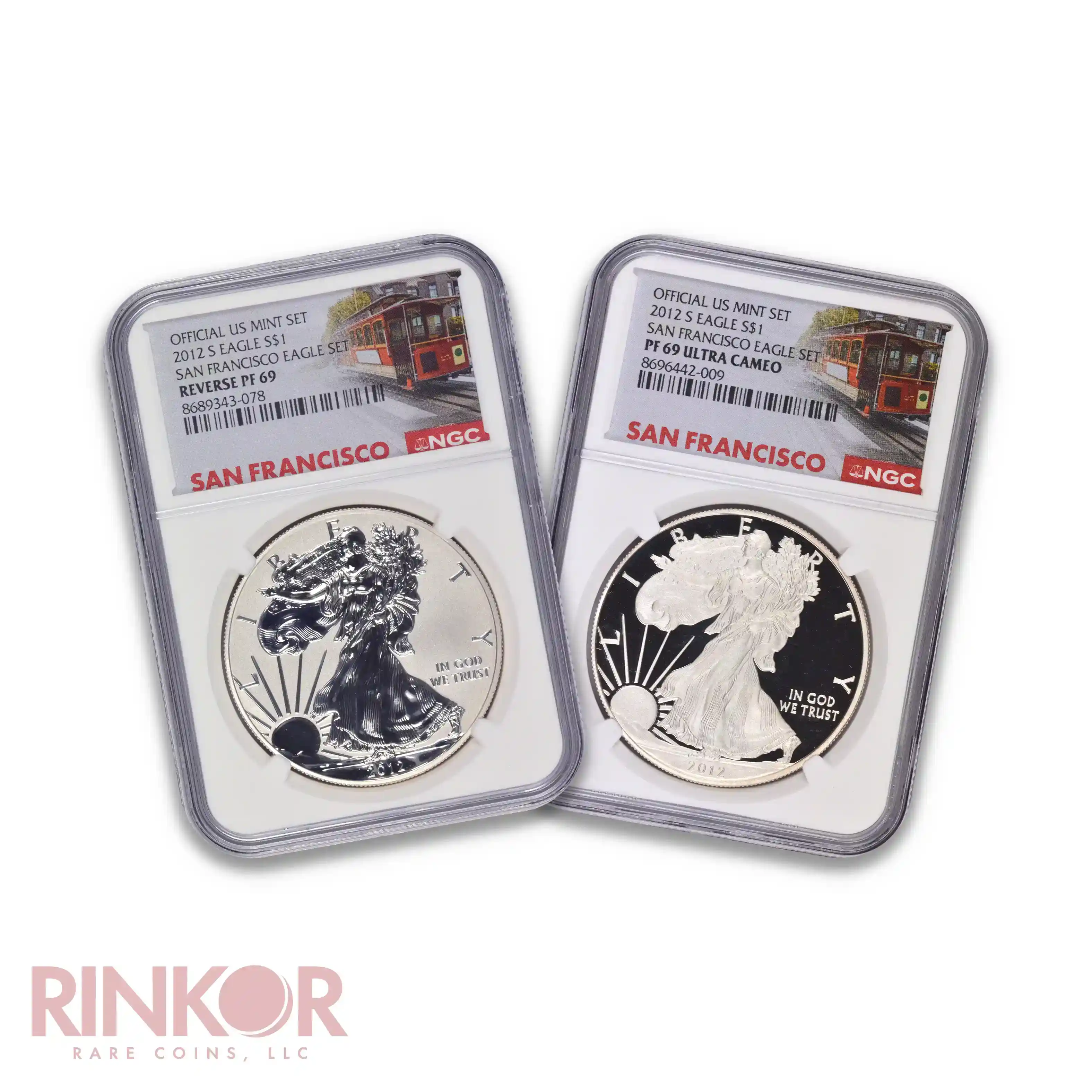2012-S 75th Anniversary San Francisco Mint Silver Eagle 2-Coin Set NGC PF 69