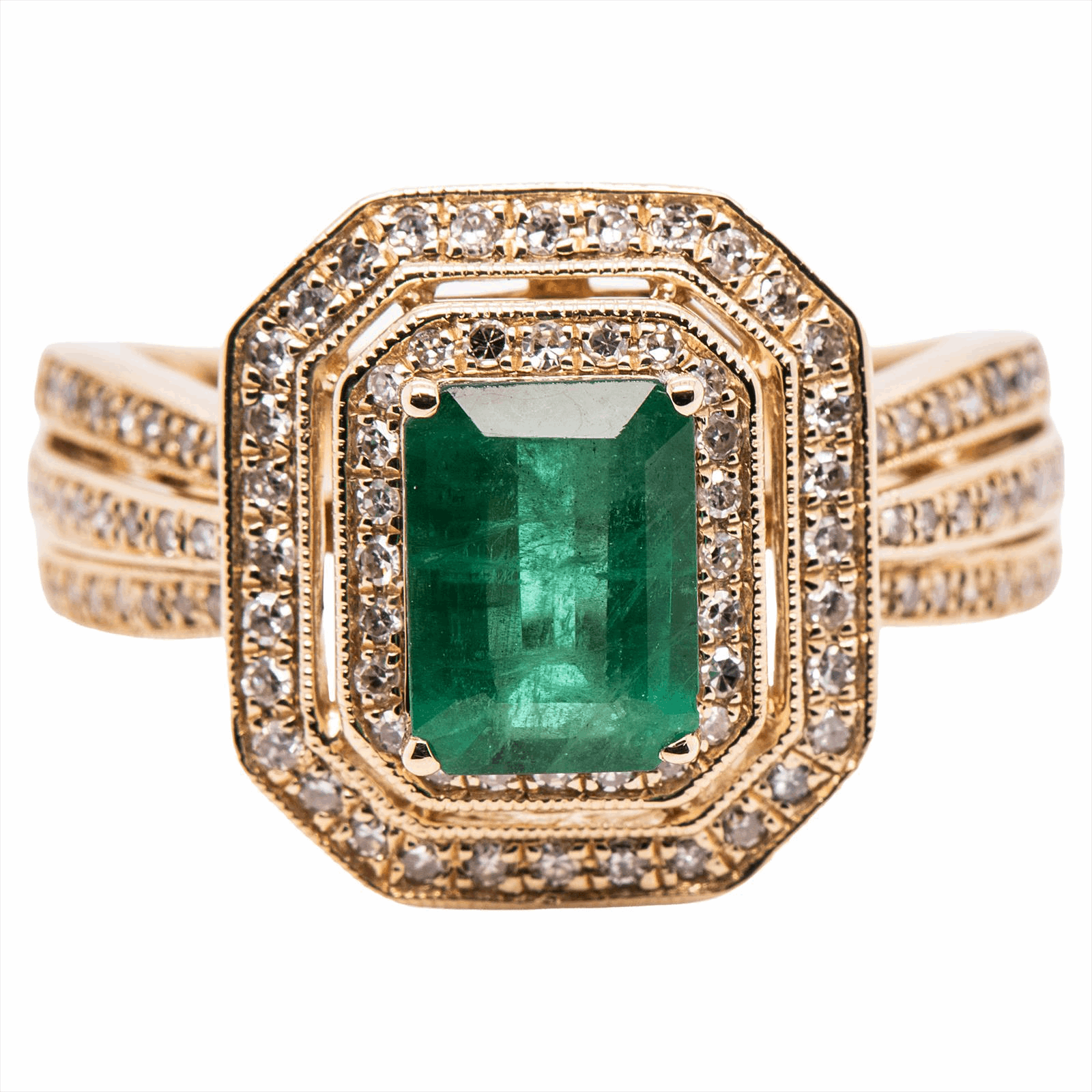 Effy Brand 14KY Emerald and Diamond Ring - Size 8 - 1.2ct Emerald - Round Single cut diamonds 