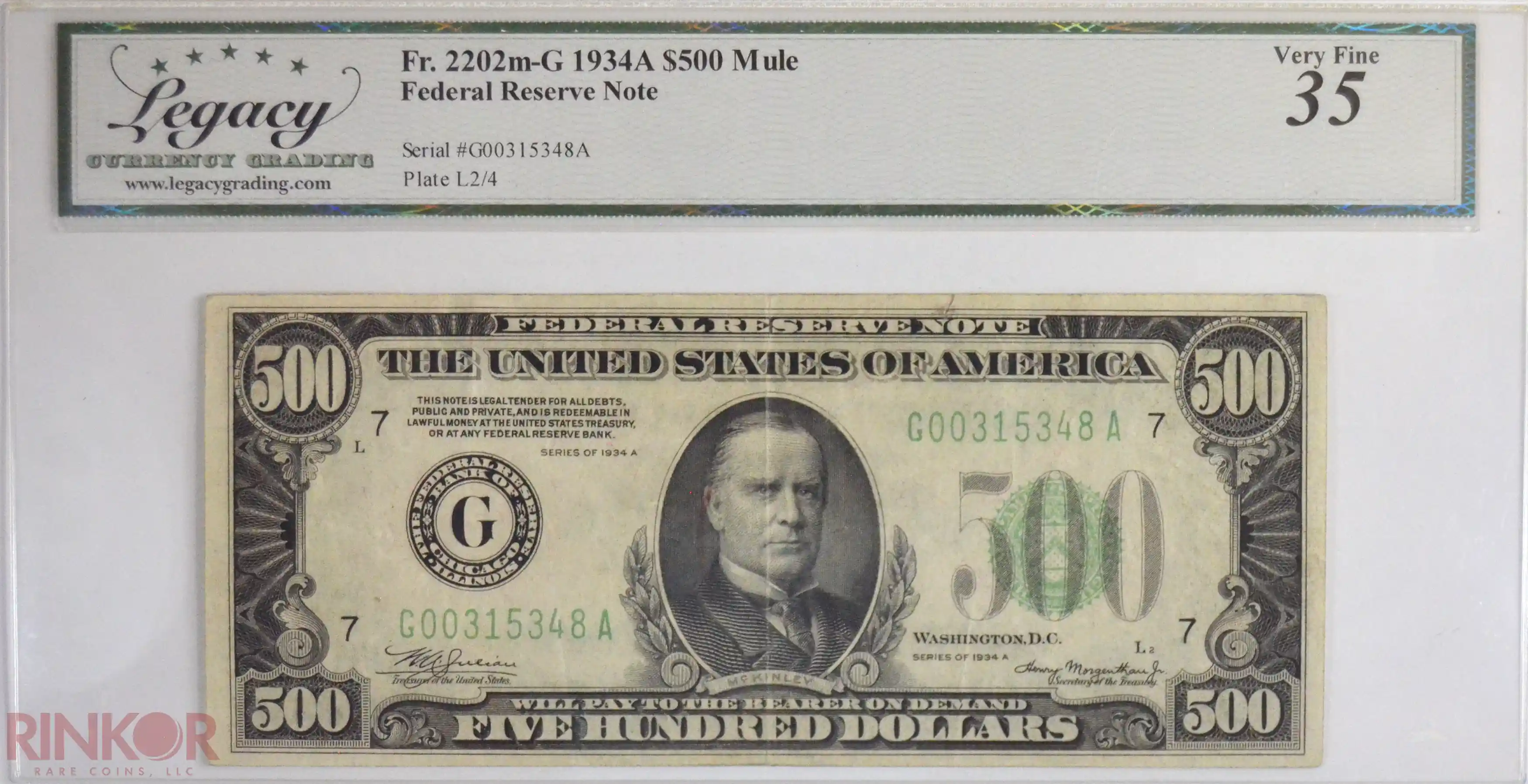1934A $500 Fr. 2202m-G Federal Reserve Note LCG VF-35