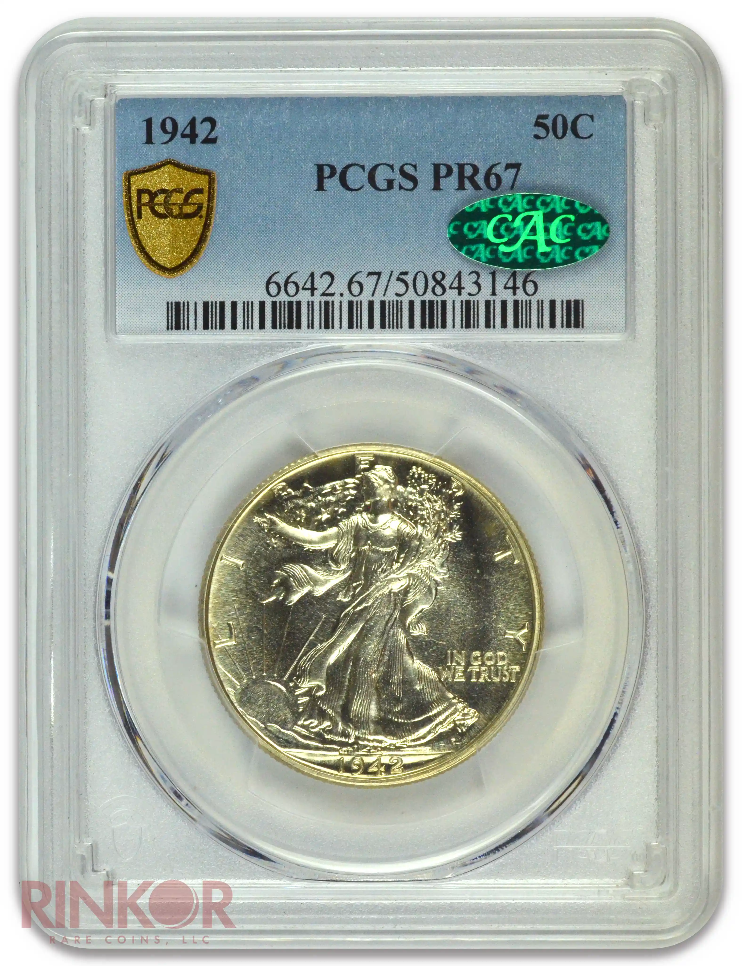 1942 Walking Liberty Half Dollar PCGS PR 67 CAC