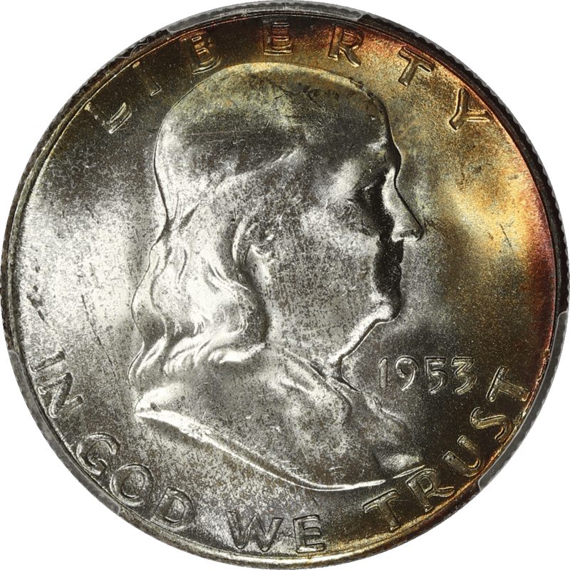 1953-S Franklin Half Dollar 50c, PCGS MS 65 - Attractive Mint Set Toning