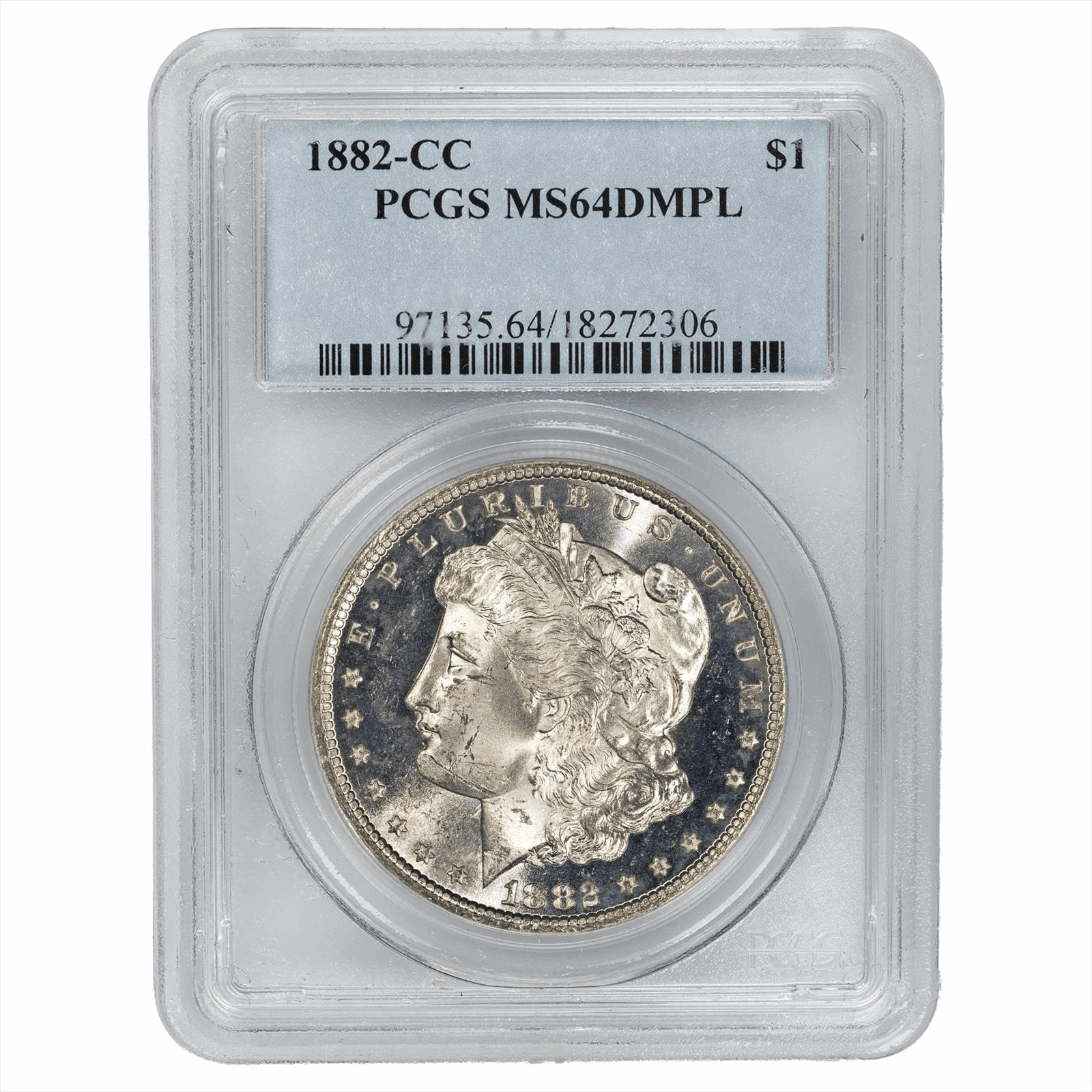1882-CC $1 Morgan Silver Dollar, DMPL PCGS DMPL 64 