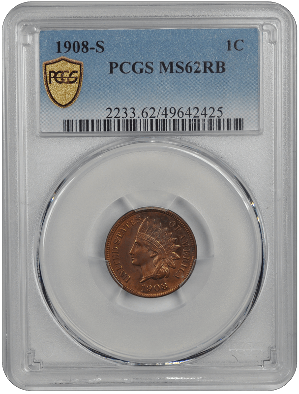 1908-S Indian Head PCGS RB 62