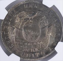 1858 GJ Ecuador 5 Francos NGC AU Det Cleaned 