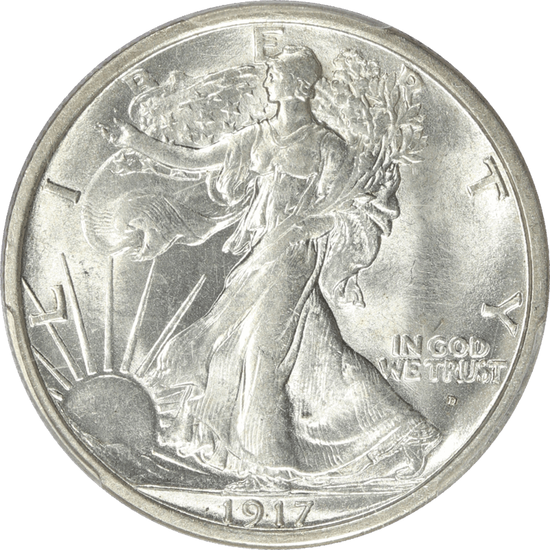 1917-D Obverse Walking Liberty Half Dollar, PCGS MS 64  - Nice White Coin!