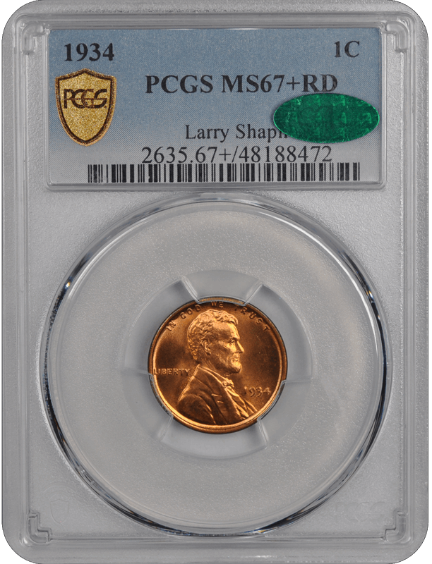 1934 Lincoln PCGS (CAC) RD 67+ 