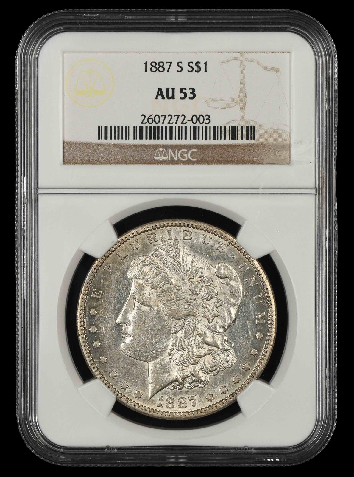 1887 S $1 NGC AU 53