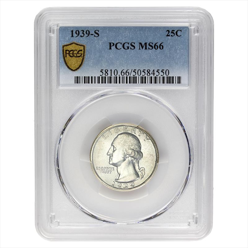 1939-S Washington Silver Quarter, 25C PCGS MS 66