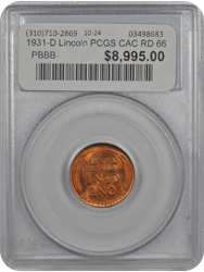 1931-D Lincoln PCGS CAC RD 66