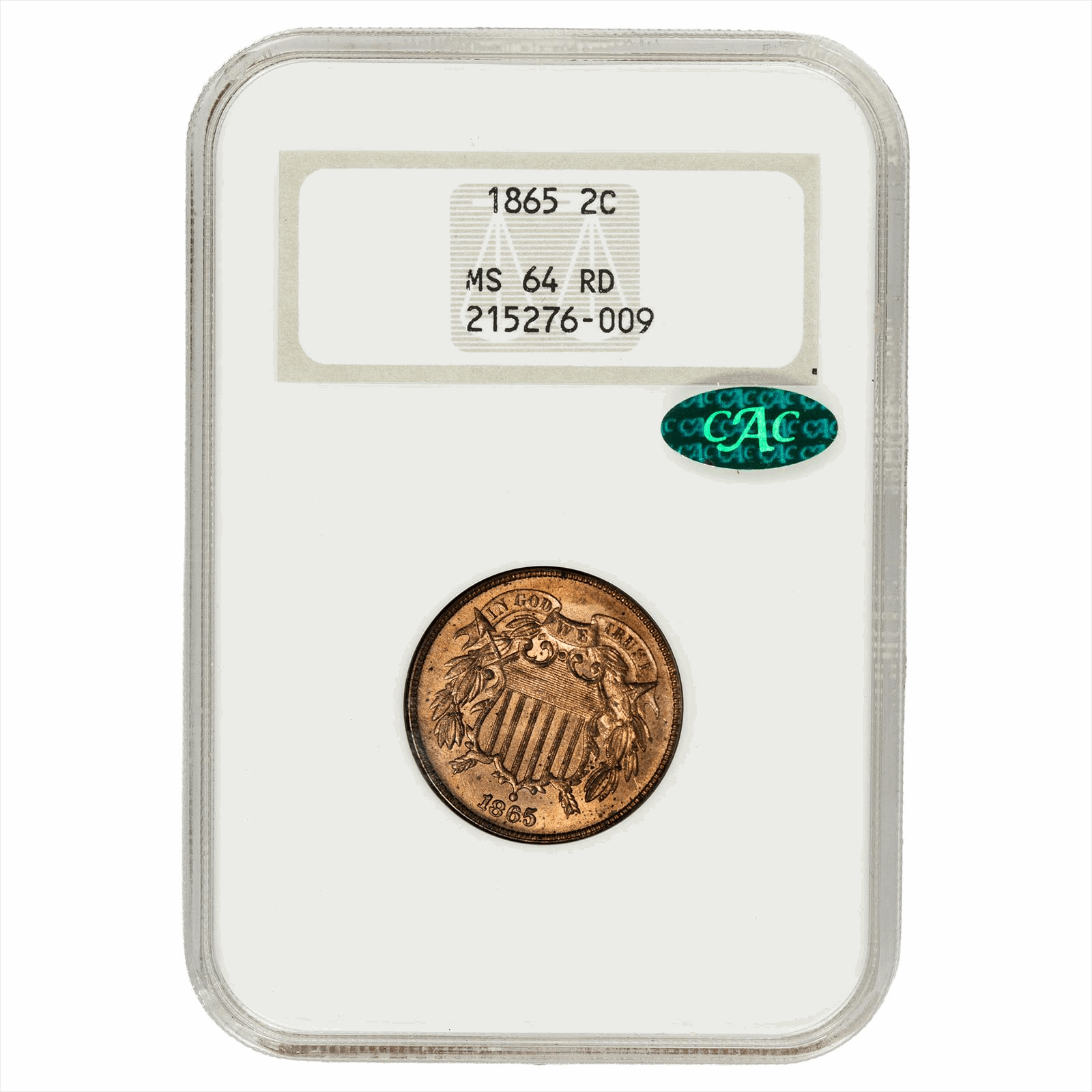 1865 Two Cent Shield 2C NGC MS 64 RD CAC