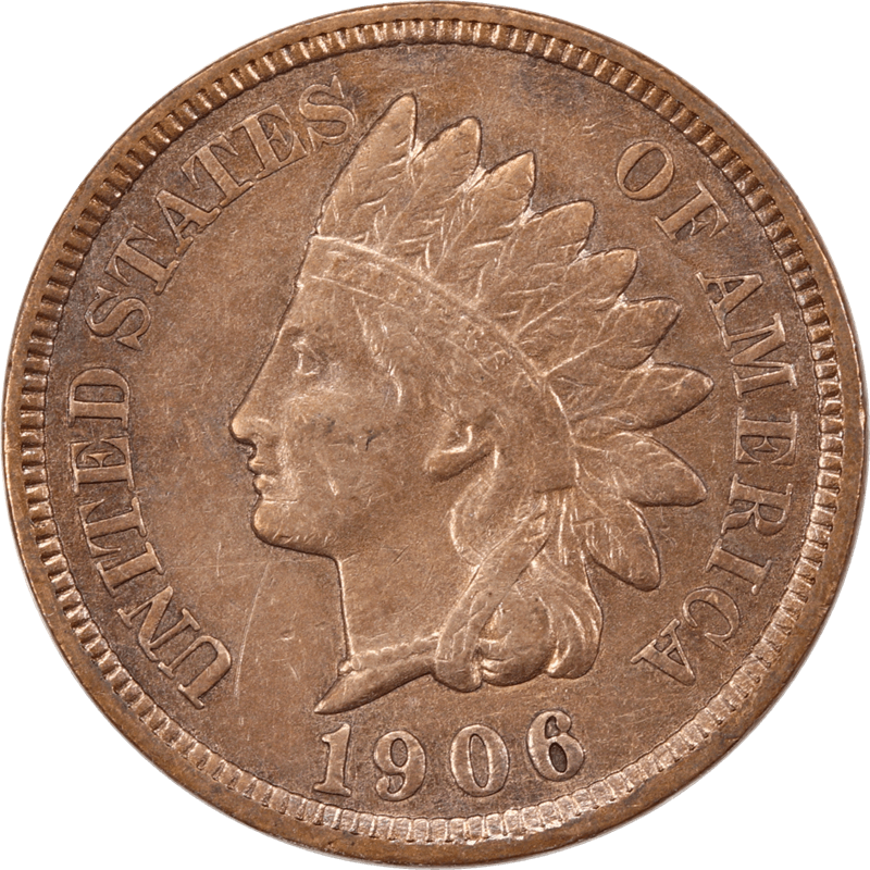 1906 Indian Head Cents 1c, Circulated Almost Uncirculated