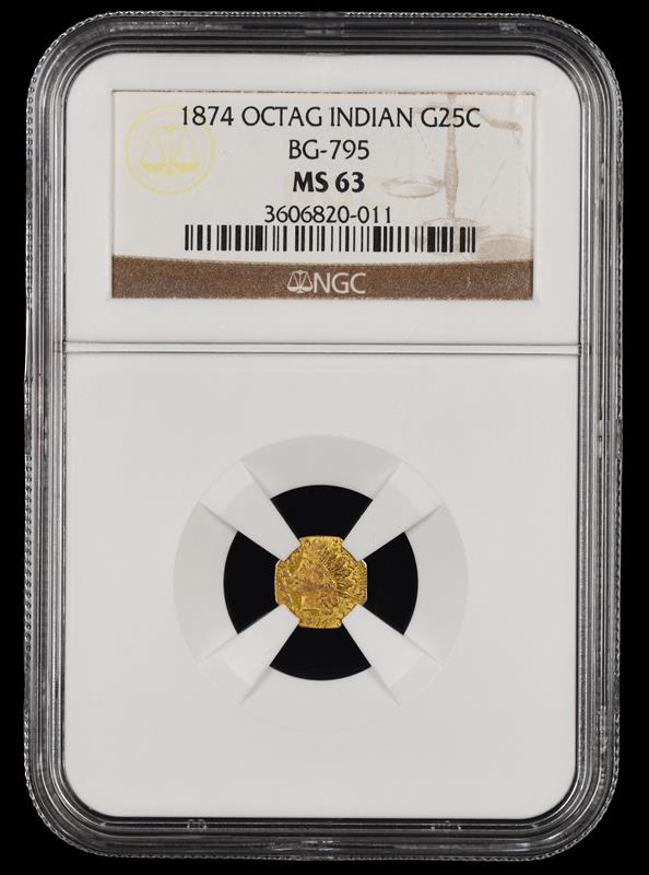 1874 OCTAG INDIAN G25C BG-795 NGC MS63