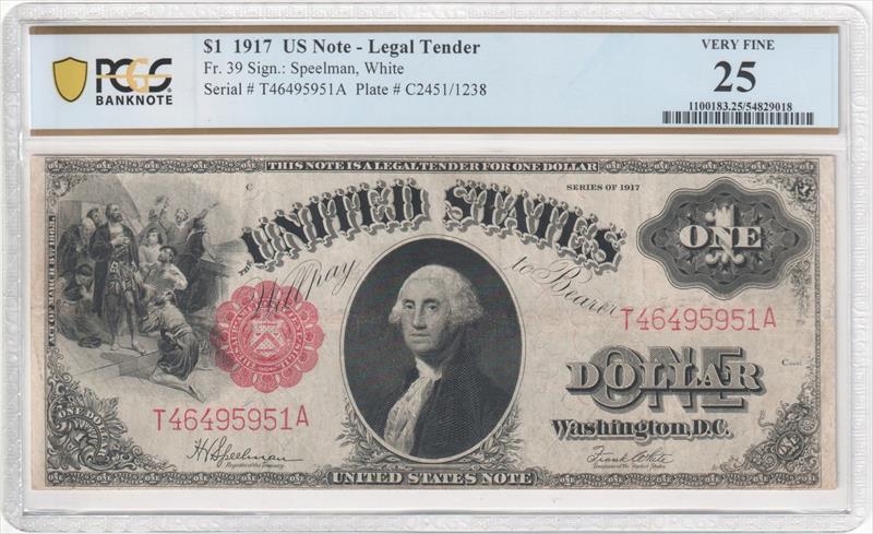 Fr. 39 1917 $1 Legal Tender PCGS  VF25