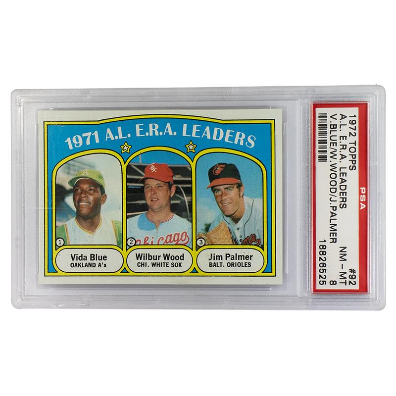 1972 Topps AL ERA Leaders Blue/Wood/Palmer #92 PSA NM-MT 8 Cert #18826525