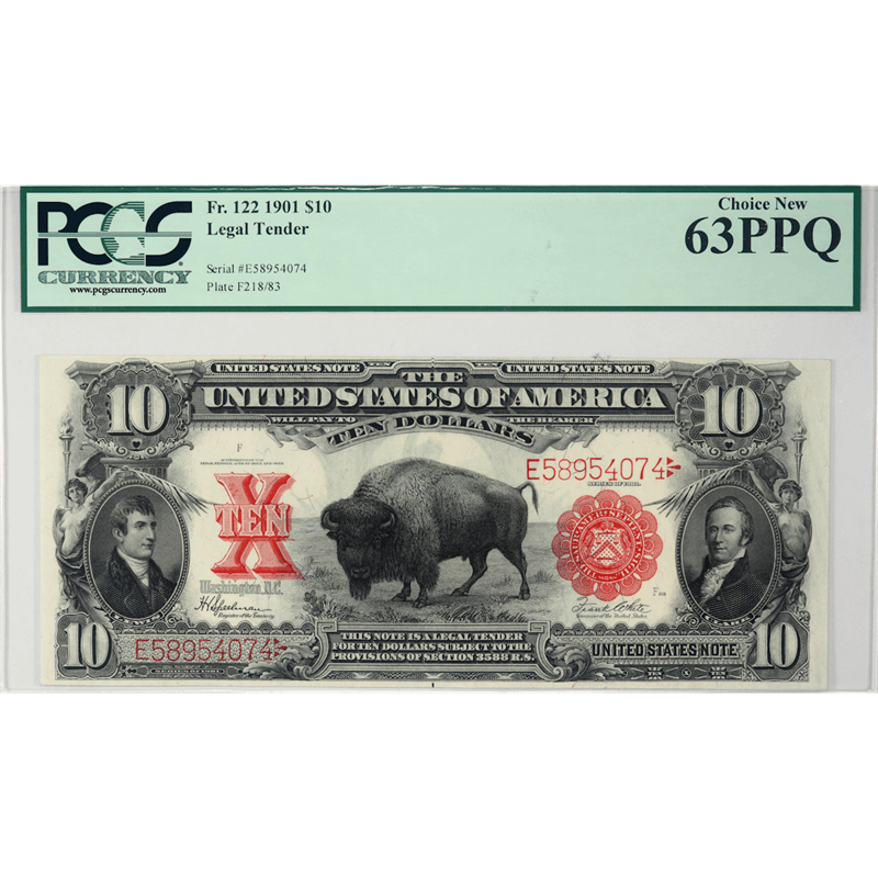 1901 $10 Legal Tender Note - Bison Note, PCGS 63 PPQ Choice New - Lovely Note 