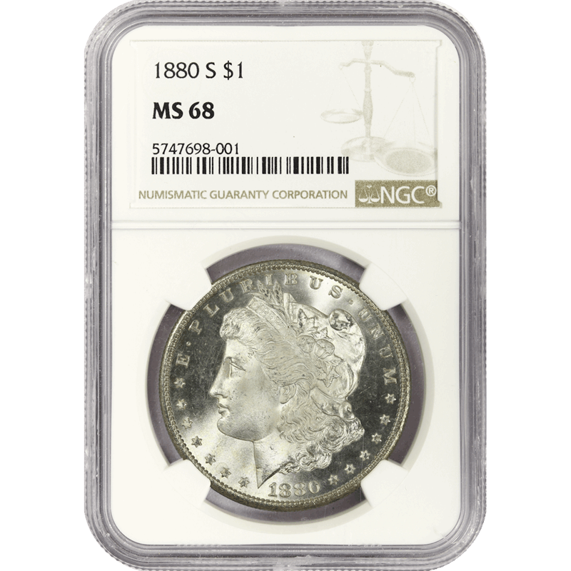 1880-S  $1 Morgan Silver Dollar - NGC MS68 - Frosty White PQ Coin