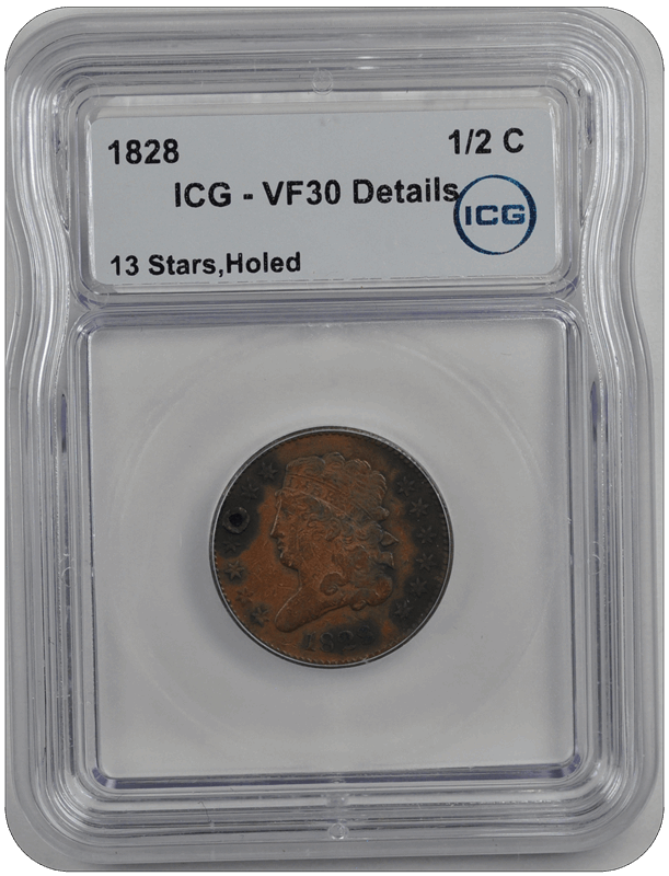 1828 Half Cent ICG  VF30