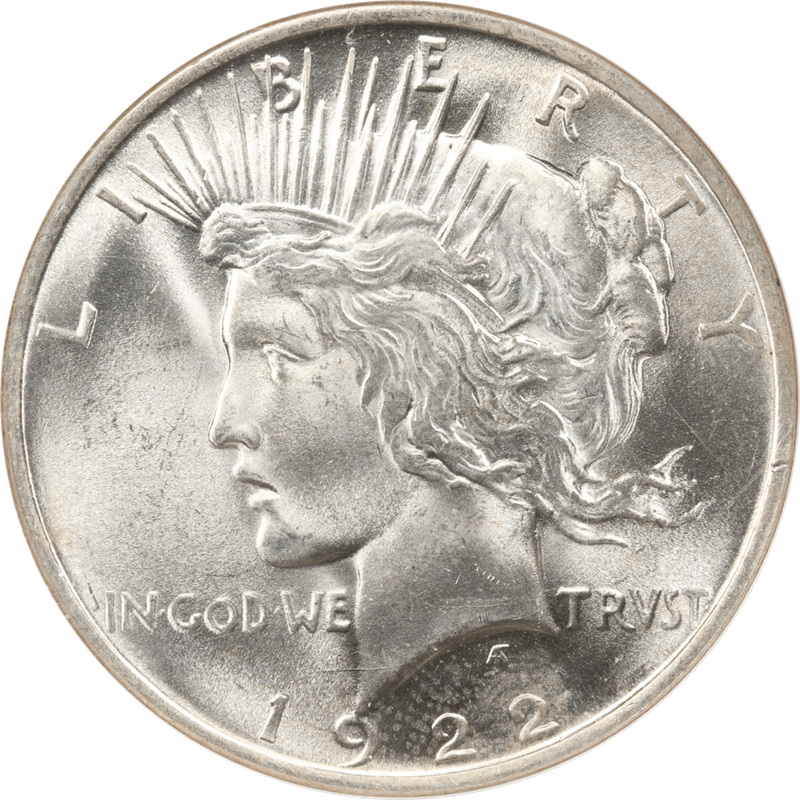 1922 Silver Peace Dollar $1, NGC MS 64 - White, Untoned 