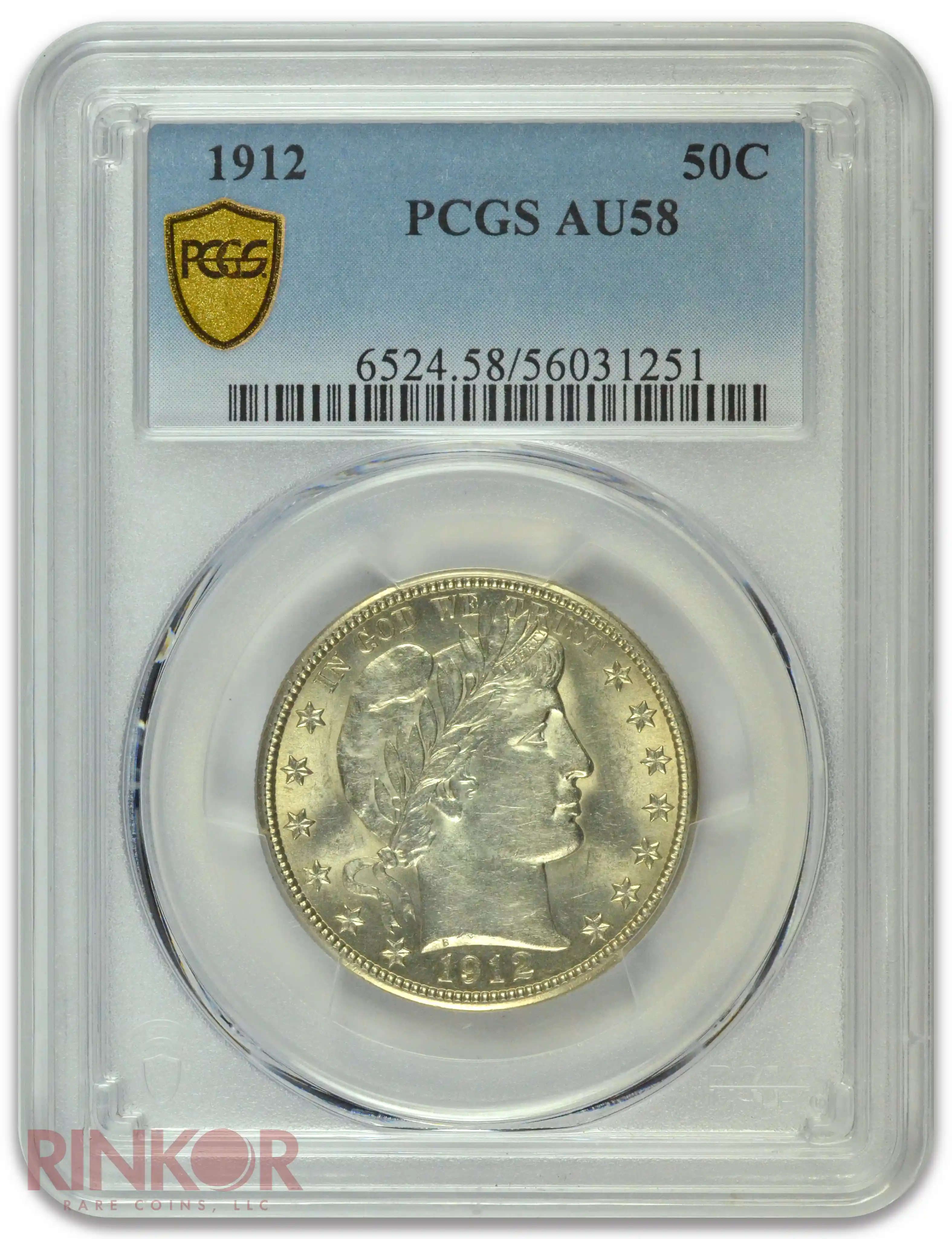 1912 Barber Half Dollar PCGS AU-58