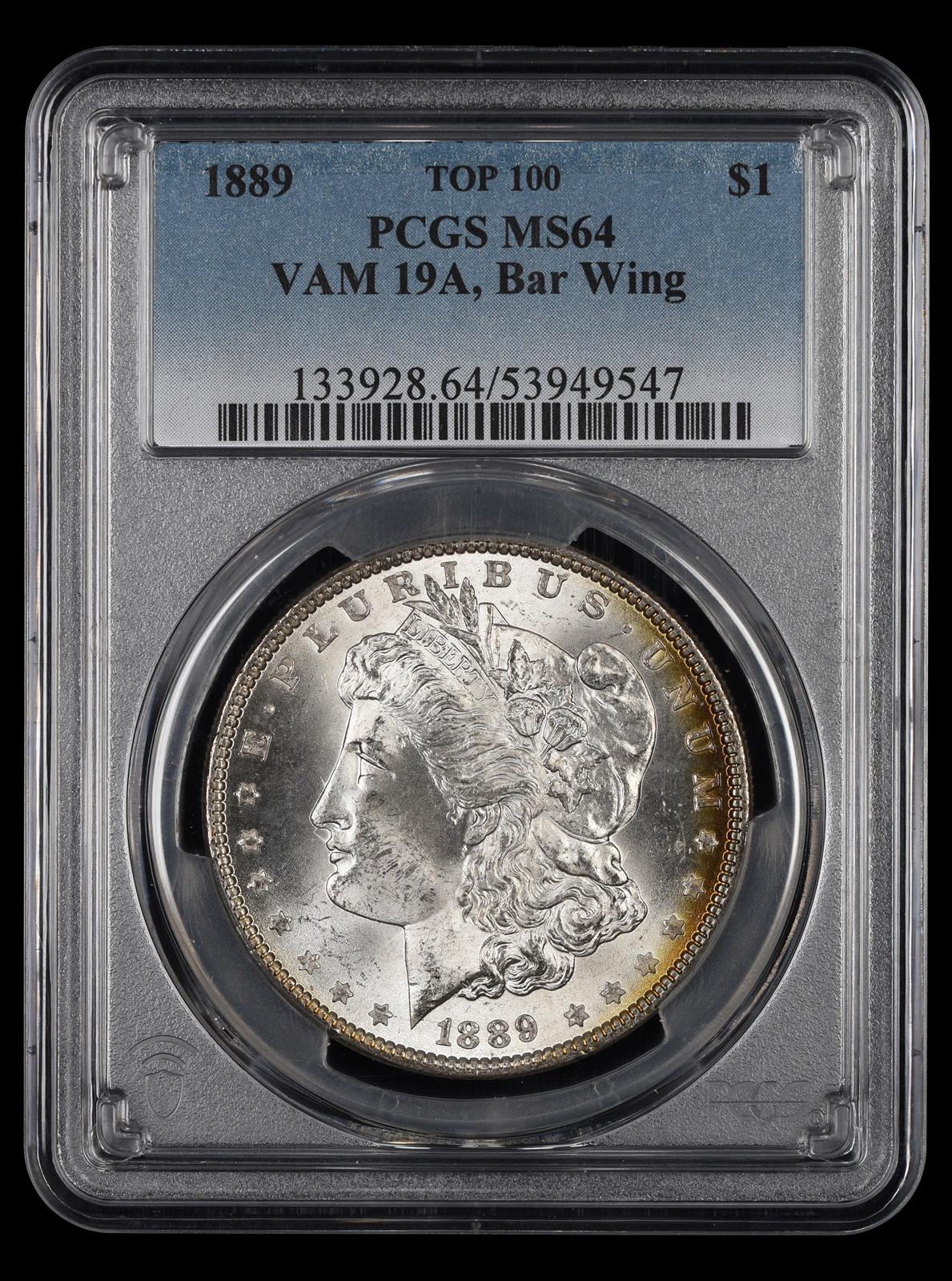 1889 $1 VAM 19A Bar Wing PCGS MS 64