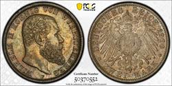 1900 Wurttemberg 2 Mark PCGS MS62 