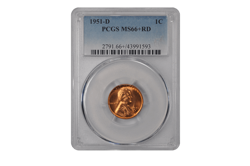 1951-D 1C Lincoln Cent - Type 1 Wheat Reverse PCGS RD #3434-3 MS66