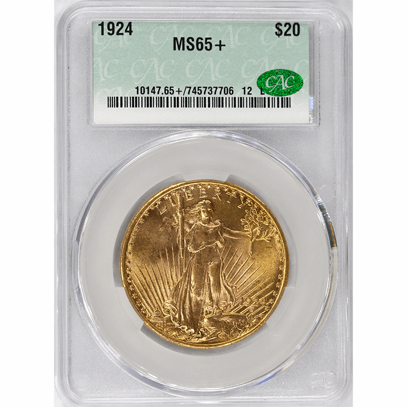 1924 $20 Gold Saint Gaudens Double Eagle - CACG MS65+ CAC - Lustrous Coin, PQ+