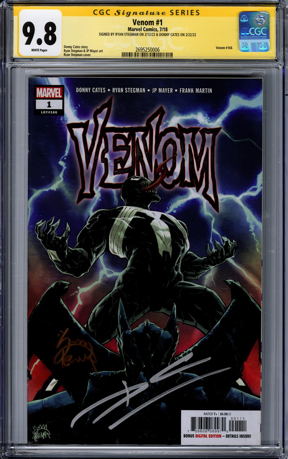 Venom #1 CGC Signature Series 9.8 (Marvel, 2018) Signed by Ryan Stegman & Donny Cates 