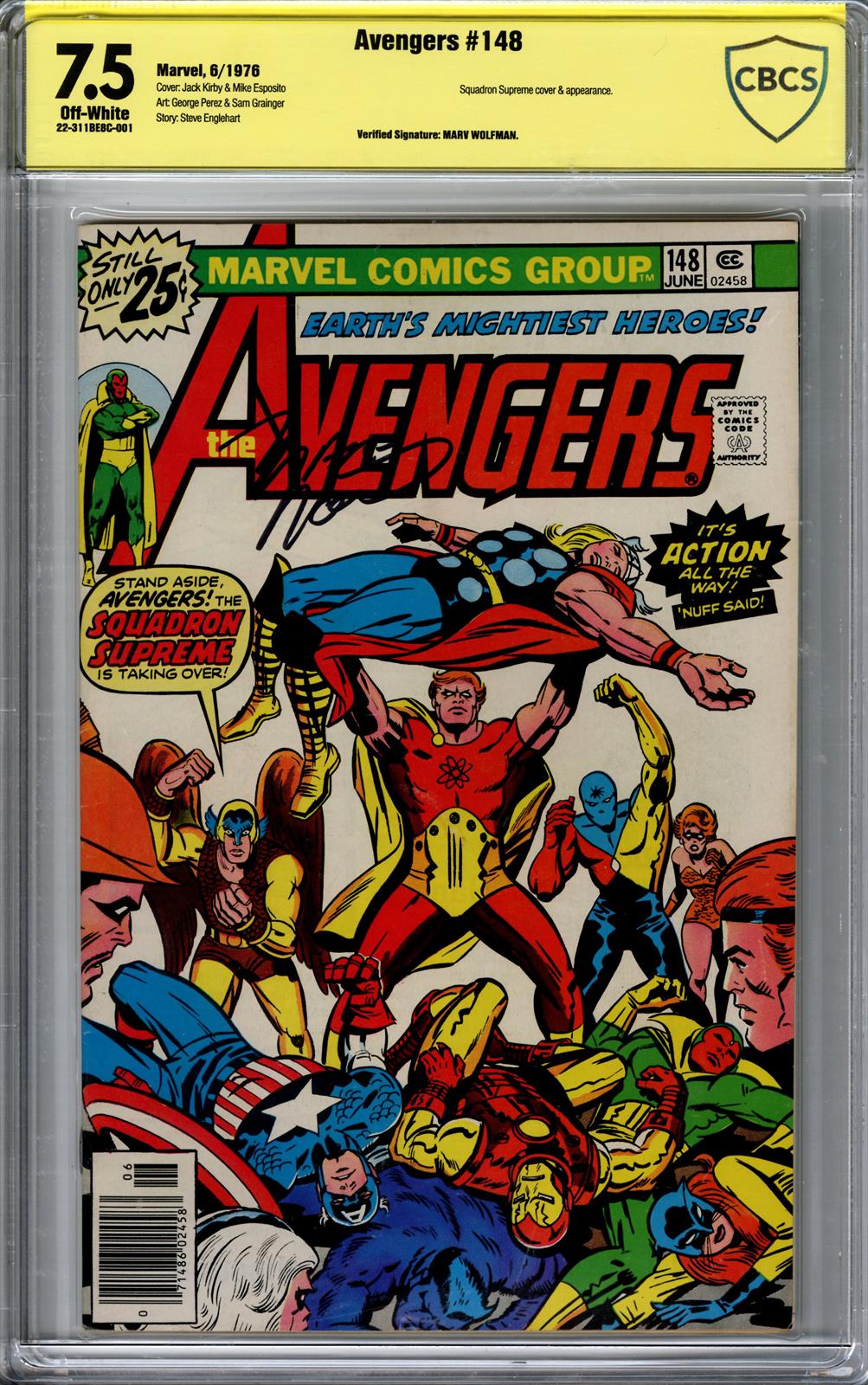 Avengers #148 CBCS 7.5 Signed by Marv Wolfman (Marvel, 1976) 