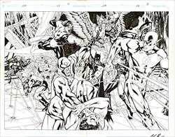 JLA #119 Page 4 & 5 Artist:  Chris Batista (Penciller) ,  Mark Farmer (Inker) Media Type: Pen and Ink Art Type: Double Page Splash 