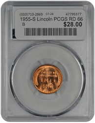 1955-S Lincoln PCGS RD 66