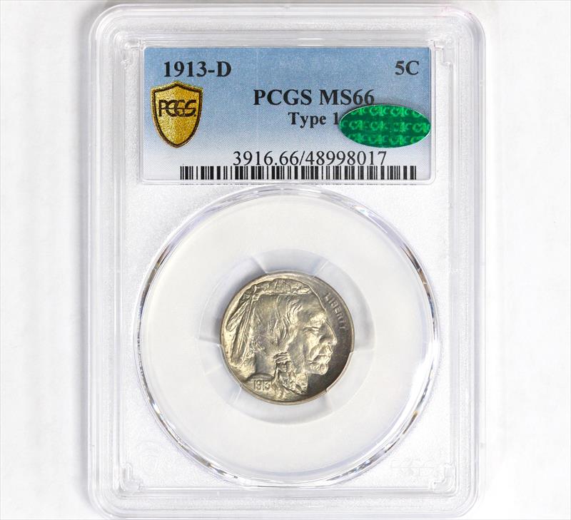 1913-D 5c Type 1 Buffalo Nickel PCGS MS66 CAC Approved - PQ