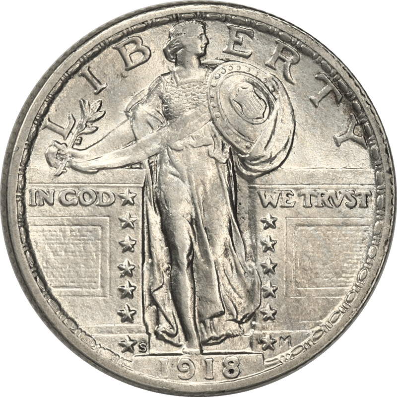 1918-S Standing Liberty Quarter,  Choice AU/Unc - Nice White Coin